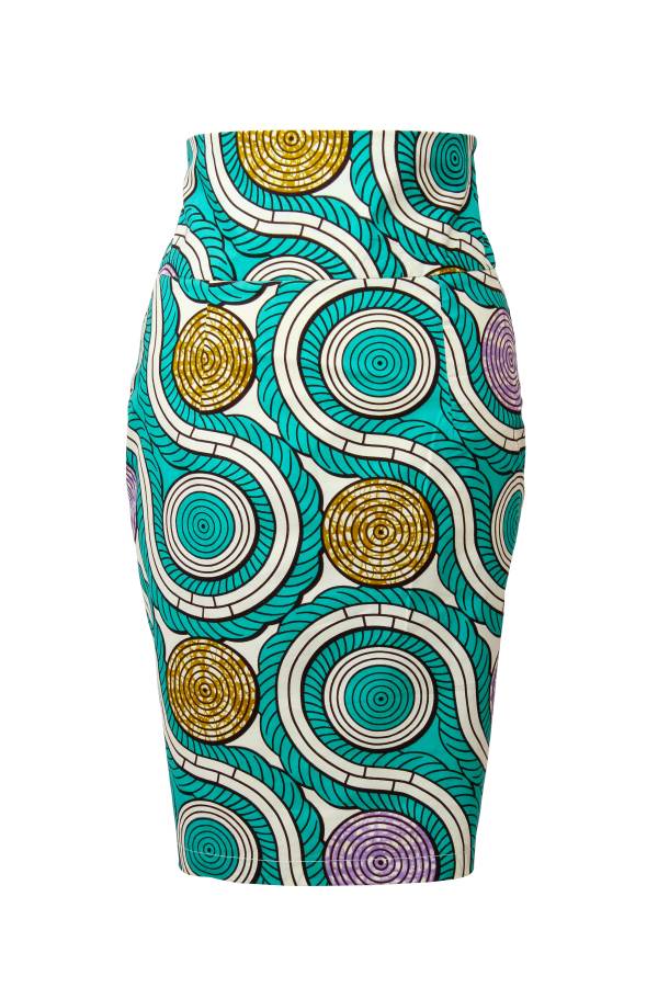 TAYE-Afrykańskie-wzory-afrykański-wosk-ołówkowa-spodnica-moda-damskie-w-polsce-niebieski- Wysokim-stanem-fashion