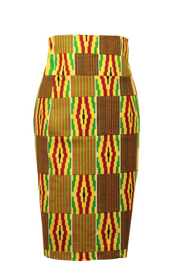 TAYE-Afrykańskie-wzory-afrykański-wosk-ołówkowa-spodnica-moda-damskie-w-polsce-czerwony- Żółty-front