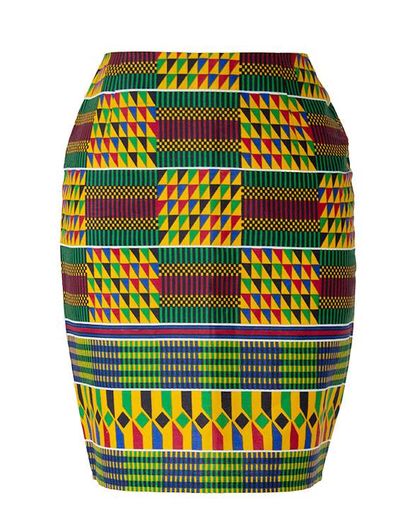 TAYE-Afrykańskie-wzory- afrykański-wosk-ołówkowa-spodnice-spodnica-moda-Kobiety-front-kente