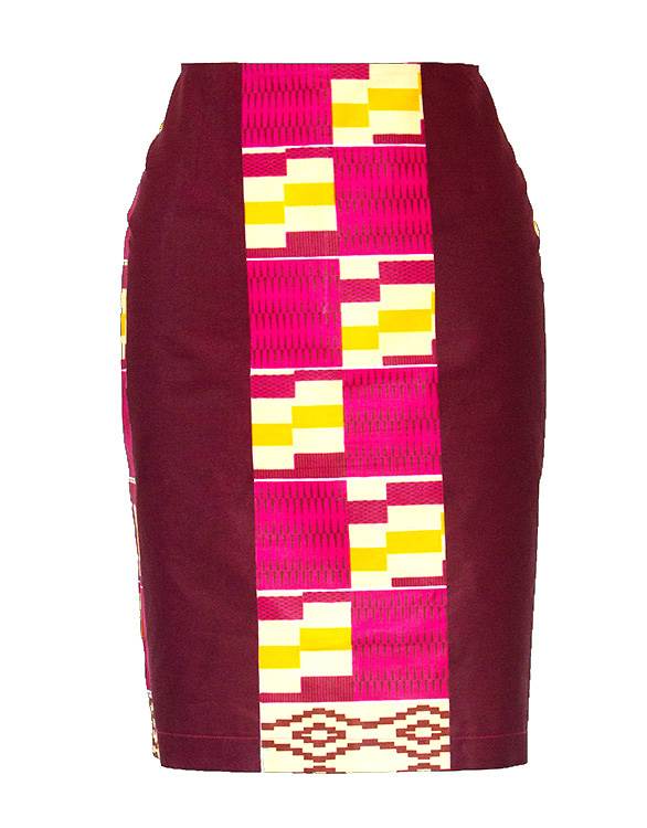 TAYE-Afrykańskie-wzory-afrykański-wosk-ołówkowa-spodnica-moda-damskie-w-polsce-Burgundia-kente-front