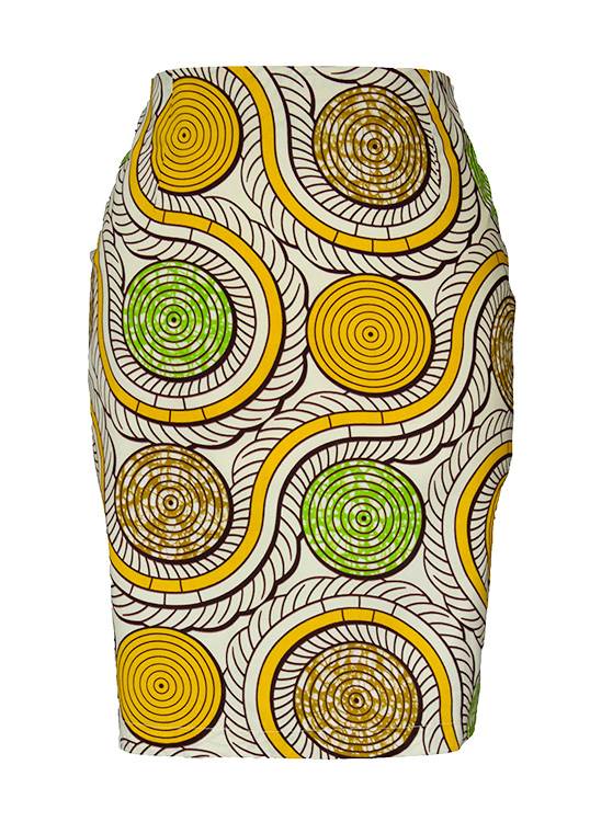 TAYE-Afrykańskie-wzory- afrykański-wosk-ołówkowa-spodnica-moda-damskie-ring-zolty-i-zielony-front