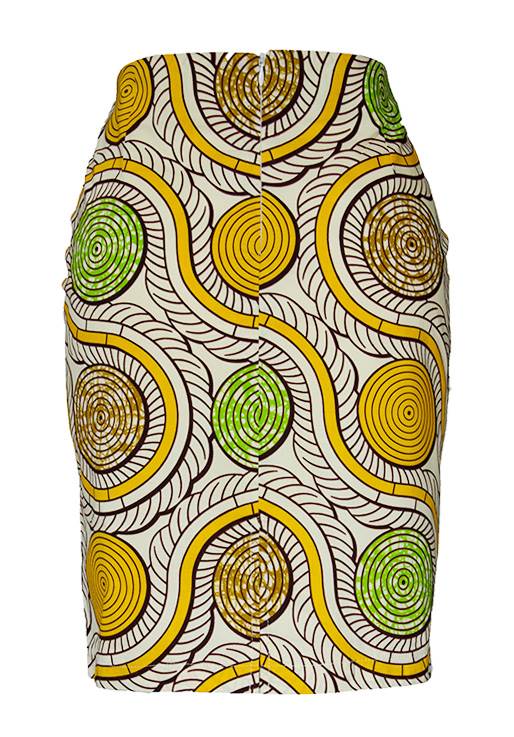 TAYE-Afrykańskie-wzory- afrykański-wosk-ołówkowa-spodnica-moda-damskie-ring-zolty-i-zielony-back-kobiety