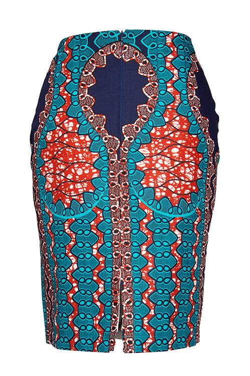 TAYE-Afrykańskie-wzory-afrykański-wosk-ołówkowa-spodnica-moda-damskie-w-polsce-zielony-front-granatowy