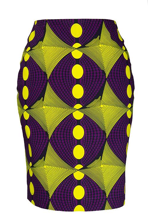 TAYE-Afrykańskie-wzory- afrykański-wosk-ołówkowa-spodnica-moda-damskie-zolty-fioletowy-front