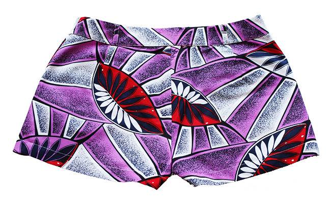 Taye-african-print-shorts-Afrykanskie-szorty-moda-polsce-purple-red-leave-back