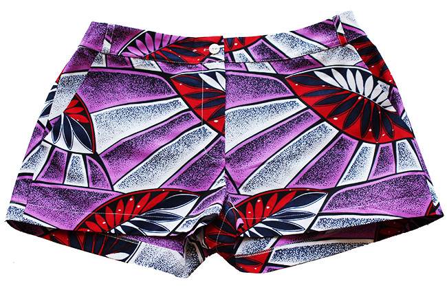 Taye-african-print-shorts-Afrykanskie-szorty-moda-polsce-purple-red-leave-front