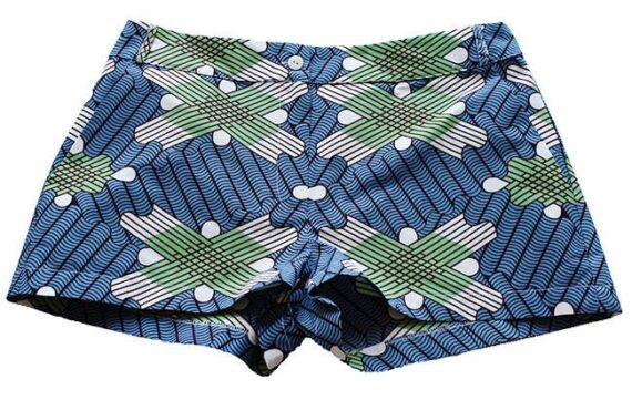 Taye-african-print-shorts-Afrykanskie-szorty-moda-polsce-sky-blue-green-front