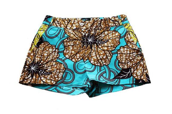 TAYE-Afrykańskie-wzory-afrykański-wosk-moda-damskie-w-polsce-zolte-i-brazowe-szorty-kwiatowe