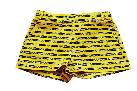 Taye-african-print-shorts-Afrykanskie-szorty-moda-polsce-yellow-and-navy-front1