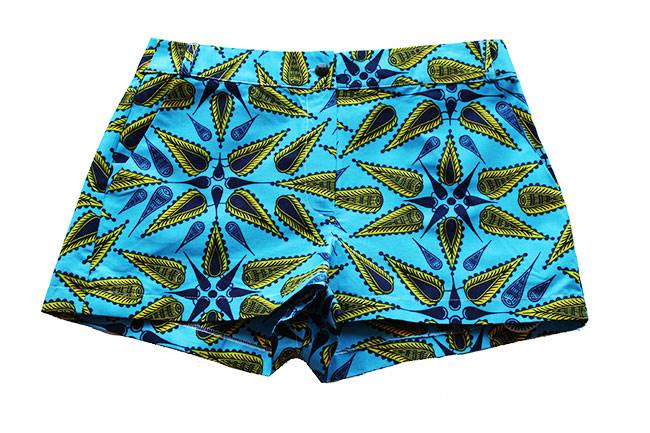 Taye-african-print-shorts-Afrykanskie-szorty-moda-polsce-yellow-turquoise-navy-front1