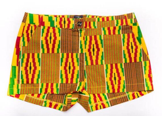 Taye-african-print-wax-shorts-Afrykanskie-szorty-moda-polsce-kente-yellow-front