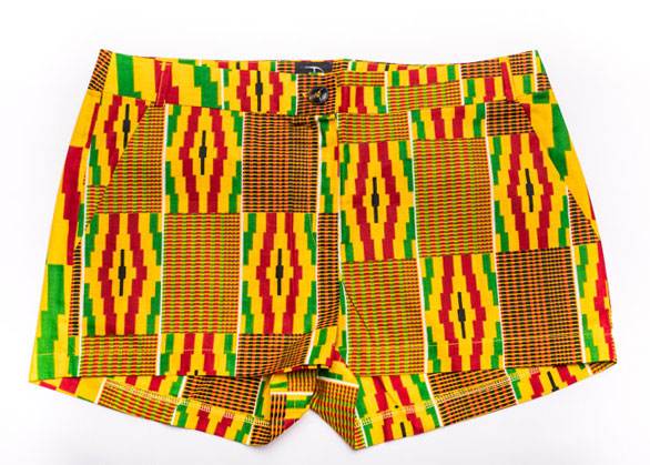 Taye-african-print-wax-shorts-Afrykanskie-szorty-moda-polsce-kente-yellow-front