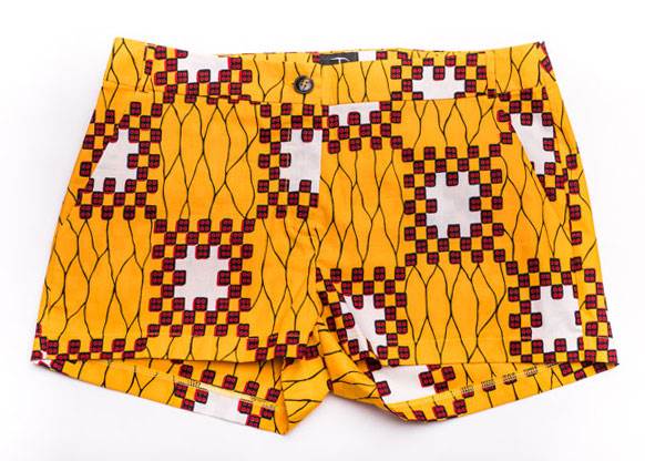 TAYE-Afrykańskie-wzory-afrykański-wosk-ołówkowa-spodnica-moda-damskie-w-polsce-szorty-żółte-front