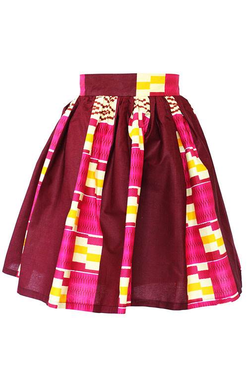 Taye-african-print-flare-skirt-burgund-cream-afrykanskie-mini-spodnice-spodnia-back