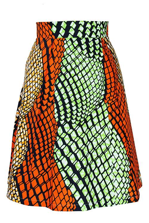 Taye-african-print-pleat-flare-skirt-orange-green-yellow-afrykanskie-mini-spodnice-spodnia-front