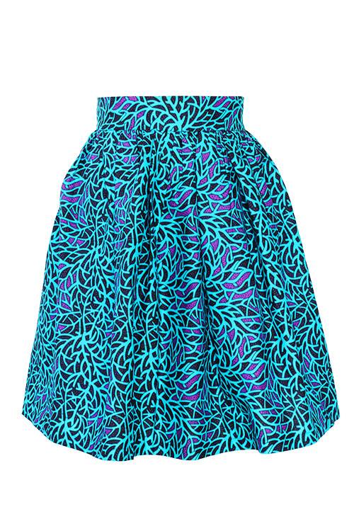Taye-african-print-pleat-flare-skirt-turquoise-blue-purple-afrykanskie-mini-spodnice-spodnia-front