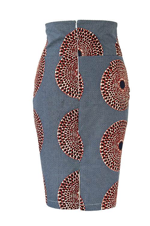 Taye-african-print-pleat-pencil-skirt-grey-burgundy-afrykanskie-mini-spodnice-spodnia-olowek-front