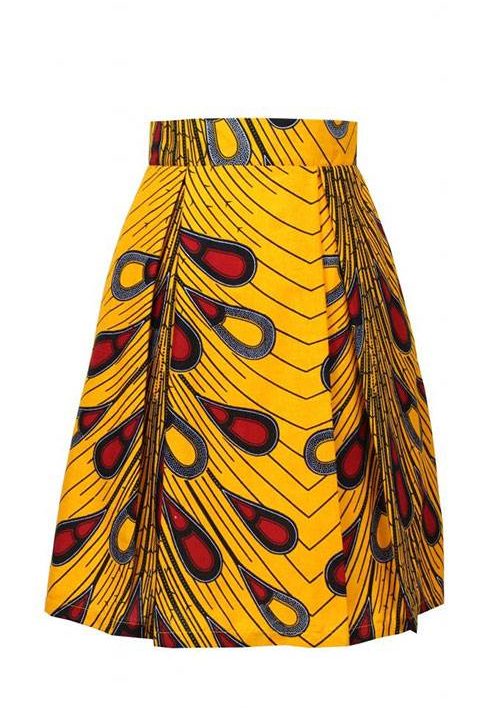 Taye-yellow-peacock-african-print-pleat-skirt-Afrykanskie-spodnice