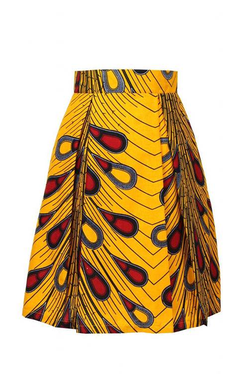 taye-afrykanskie-wzory-afrykanski-wosk-spodnica-moda-damskie-w-polsce zolta-plisowana-spodnica-peacock-wstecz-przednie-kobieta